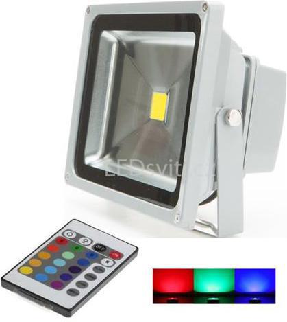 Strieborný RGB LED reflektor 30W s RF diaľkovým ovládačom