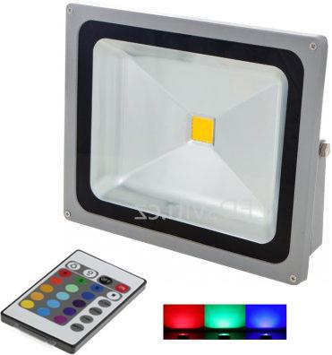 Strieborný RGB LED reflektor 50W s RF diaľkovým ovládačom