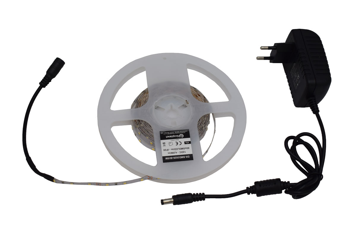 LED pásik 4,8W/m bez krytia biela kompletná sada 5m