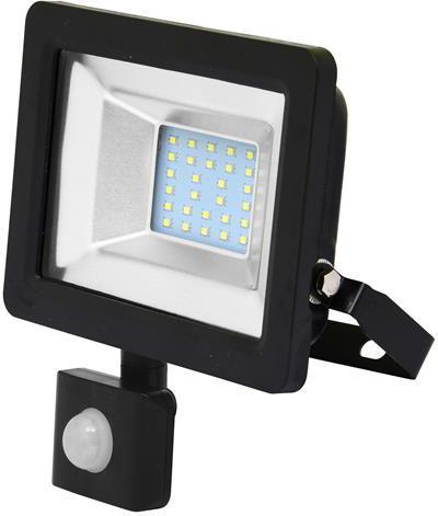 Čierny LED reflektor 20W city so snímačom 5000K neutrálna biela