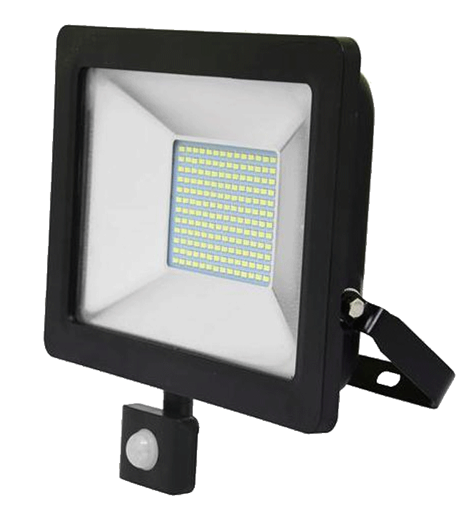 Čierny LED reflektor 50W city so snímačom 5000K neutrálna biela