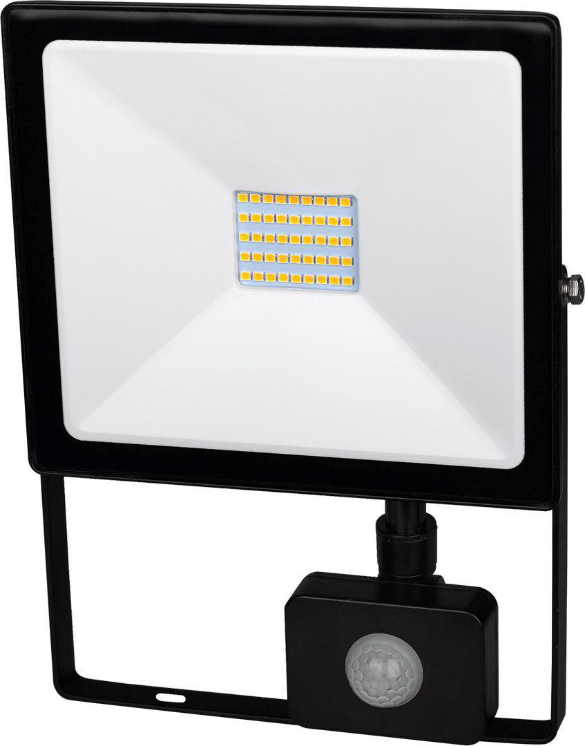 Čierny LED reflektor 30W SMD s čidlom studená biela