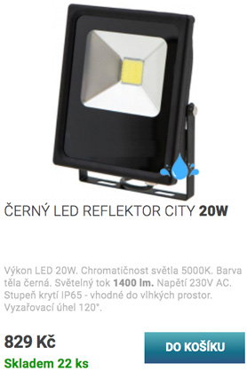 Černý LED reflektor city 20W