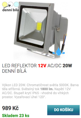 LED reflektor 20W 12V bílá