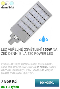  LED veřejné osvětlení 150W teplá bílá 120 Power LED 