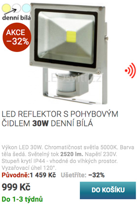 Černý lištový LED reflektor 20W denní bílá