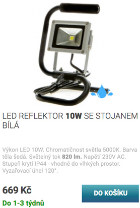 LED reflektor se stojanem 10W bílá