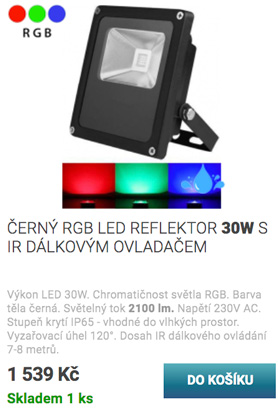 Černý RGB LED reflektor 30W