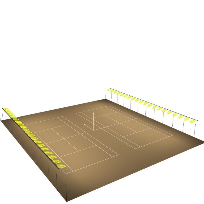 3D-Visualisierung der Tennisplatzbeleuchtung mit LED-Linearleuchten