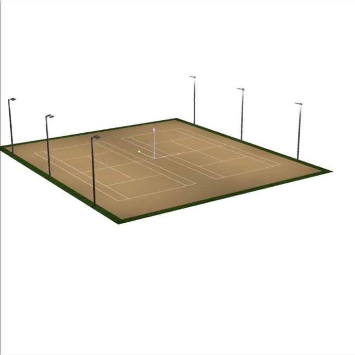 3D-Visualisierung der Flutlichtanlage für zwei Tennisplätze