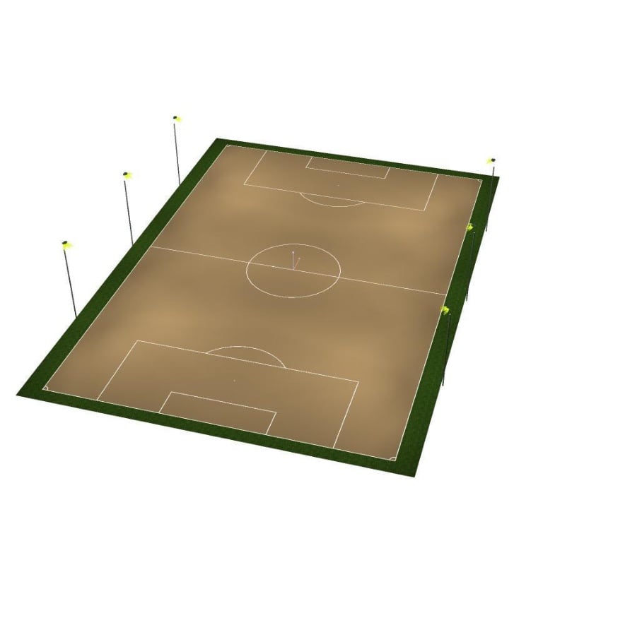 3D-Visualisierung der Flutlichtanlage des Fußballstadions