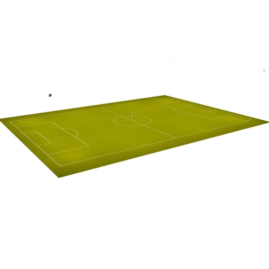 3D-Visualisierung des Fußballstadions mit vier Flutlichtmasten