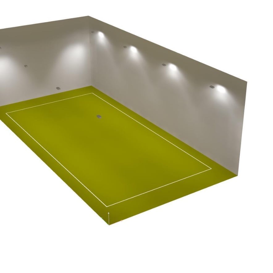 3D-Visualisierung der Halle mit LED-Hallenstrahlern