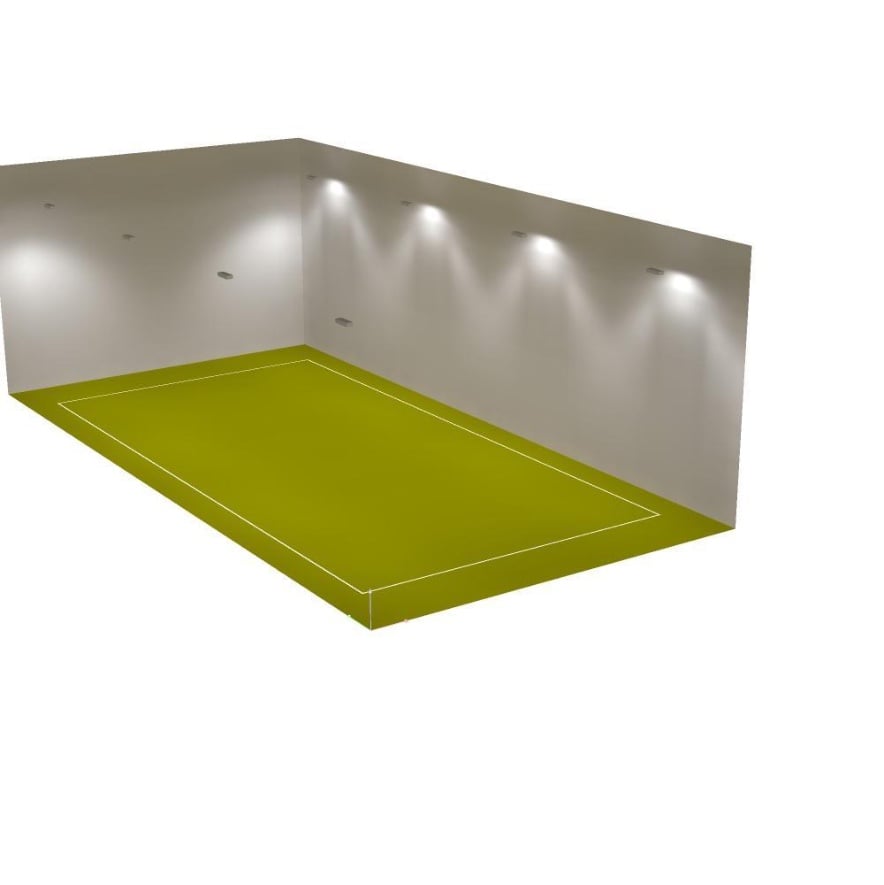3D-Visualisierung der Halle mit LED-Hallenstrahlern
