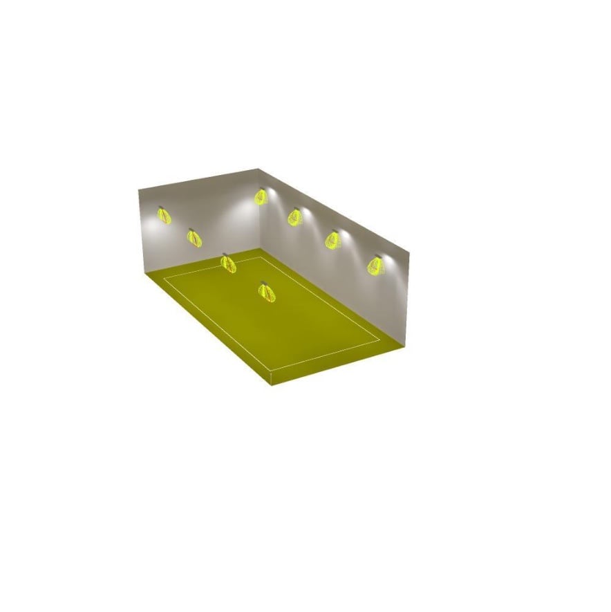 3D-Visualisierung der Halle mit LED-Hallenstrahlern