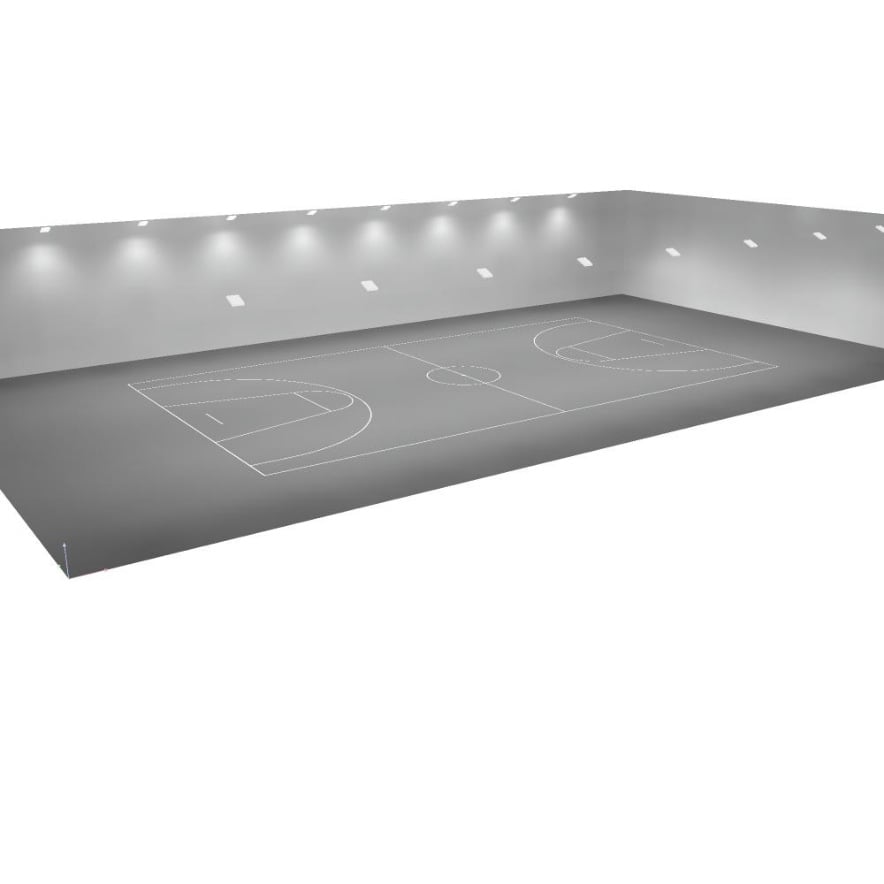 3D-Visualisierung der Sporthalle mit den LED-Strahlern