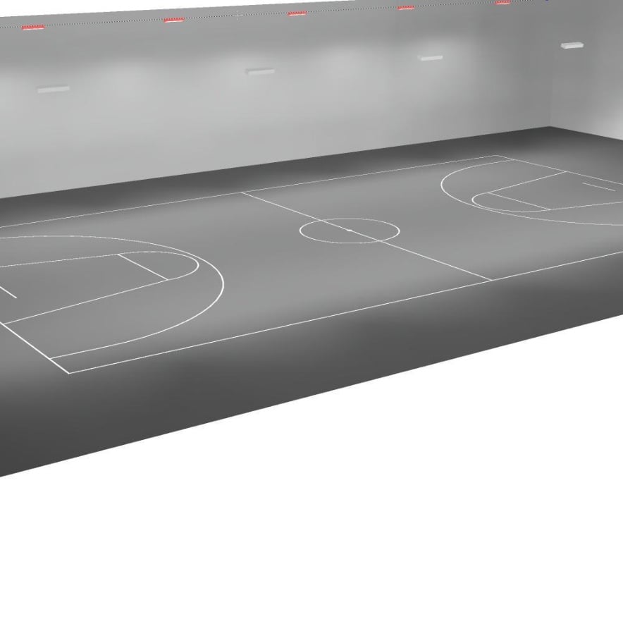 3D-Visualisierung der Sporthalle mit LED-Hallenstrahlern