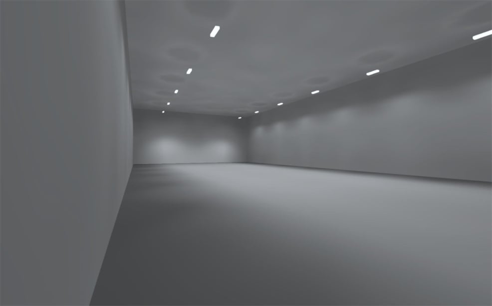 3D-Visualisierung der Tennishalle mit 12 LED-Hallenstrahlern