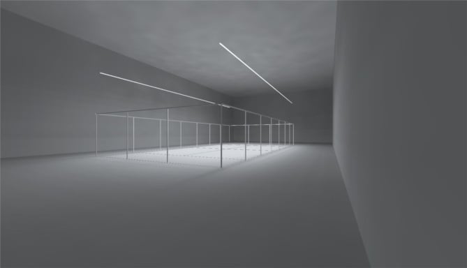 Visualisierung der berechneten Beleuchtung des Padel-Courts mit Linearleuchten an zwei Seiten