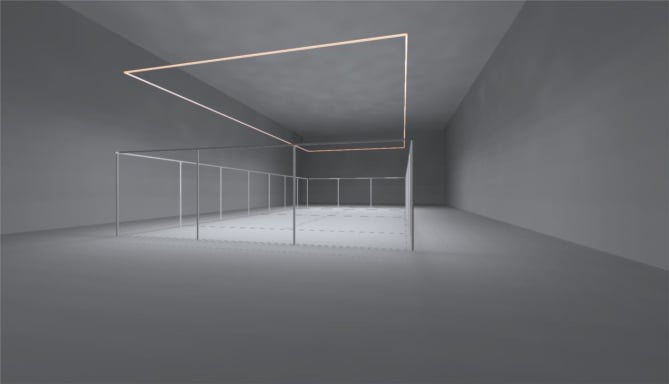 Visualisierung der berechneten Beleuchtung des Padel-Courts mit Linearleuchten an vier Seiten