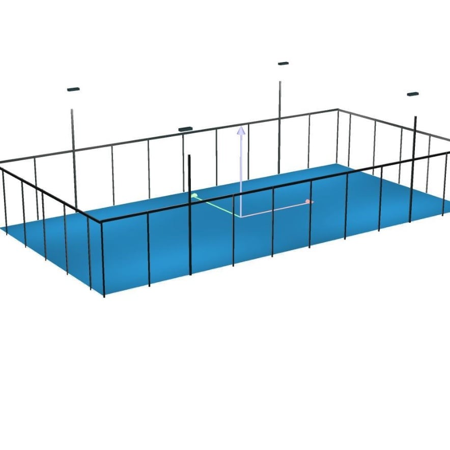 3D-Visualisierung des Padel-Courts mit den Flutlichtmasten