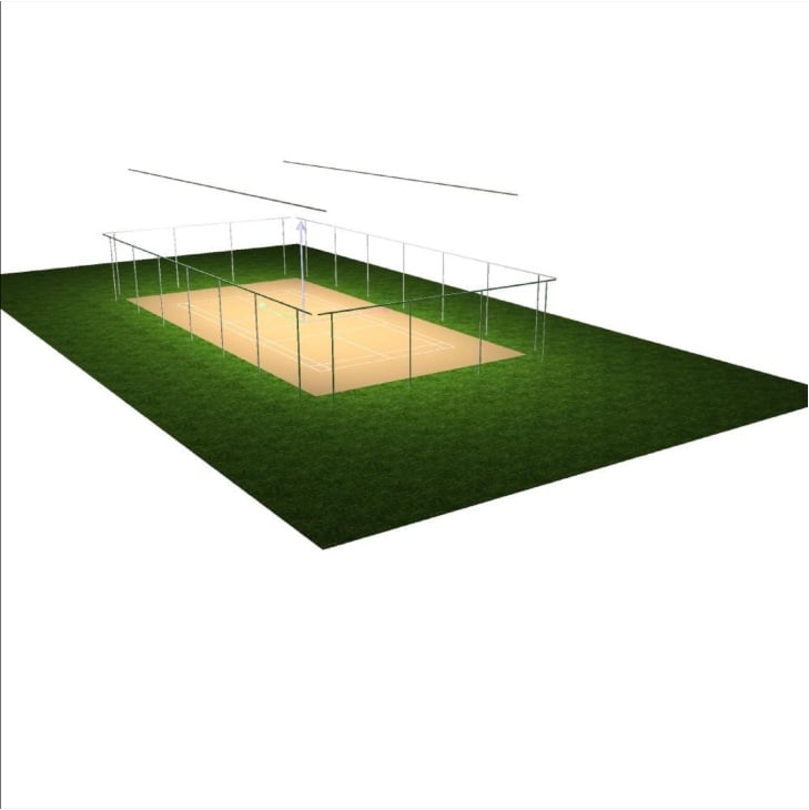 3D-Visualisierung des Pickleball-Courts mit den abgehängten Linearleuchten