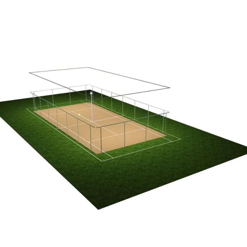 3D-Visualisierung der Padel-Halle mit 30 abgehängten LED-Linearleuchten