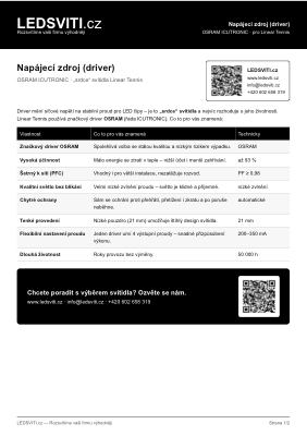 Datasheet driveru