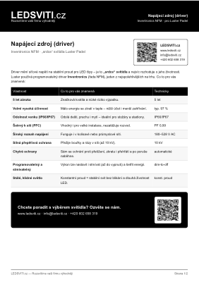 Datasheet driveru