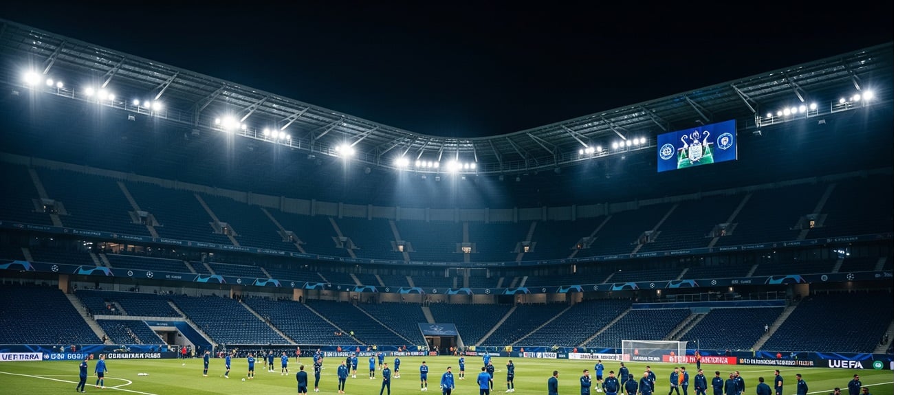 Sportplatz mit LED-Flutlicht am Abend (Symbolbild)