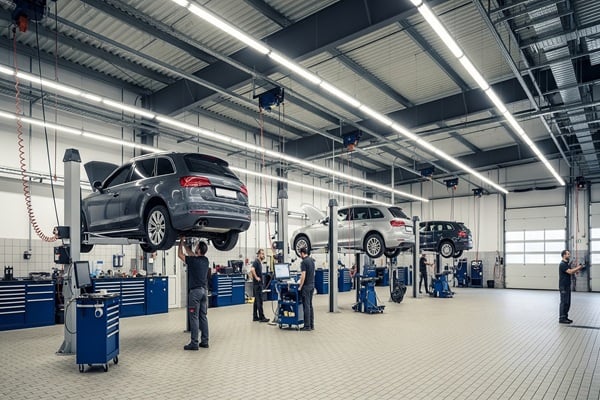 Servicewerkstatt mit LED-Beleuchtung