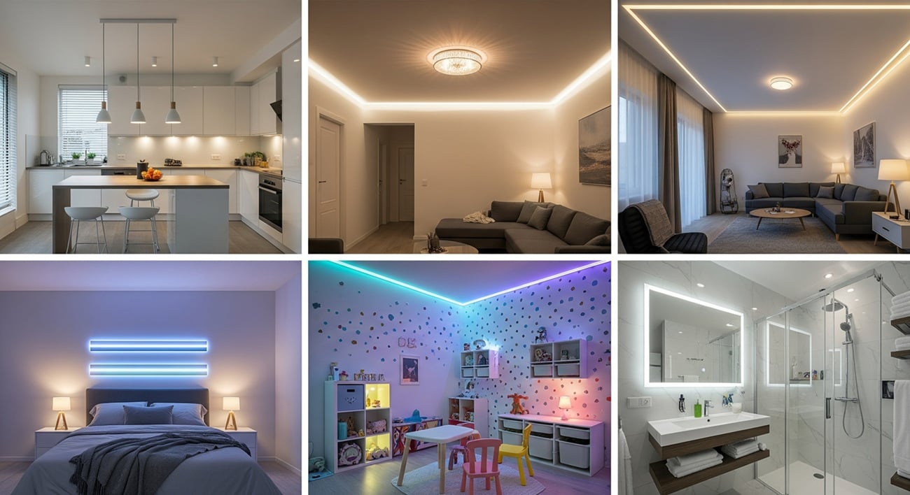 Wohnraum mit abgestimmter LED-Beleuchtung