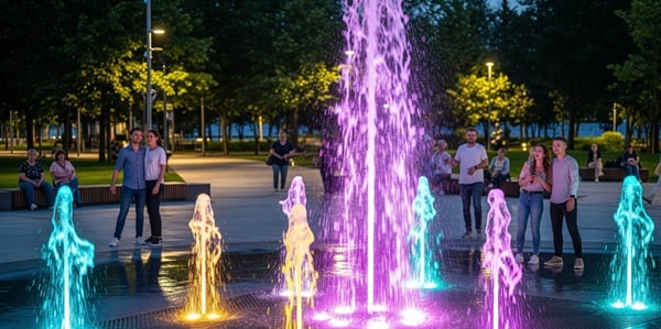 Beleuchteter Springbrunnen im Park