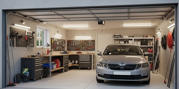 Garage mit Arbeitsbereich und LED-Beleuchtung