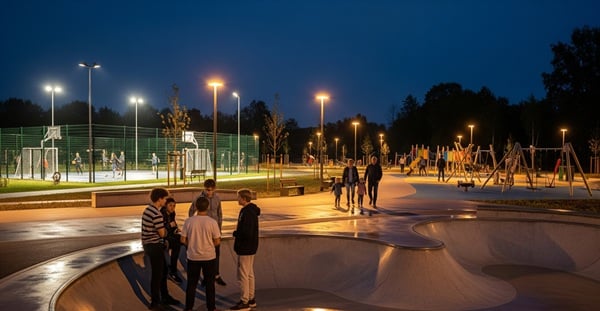 Multifunktionsspielfeld unter Flutlicht