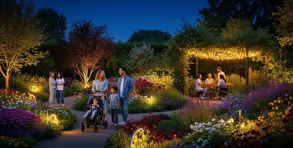 Garten mit Wegeleuchten, Strahlern und Akzentlicht (Symbolbild)