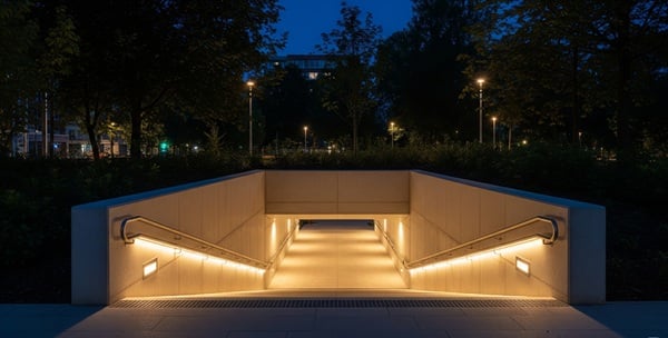 Beleuchtete Fußgängerunterführung mit LED-Leuchten