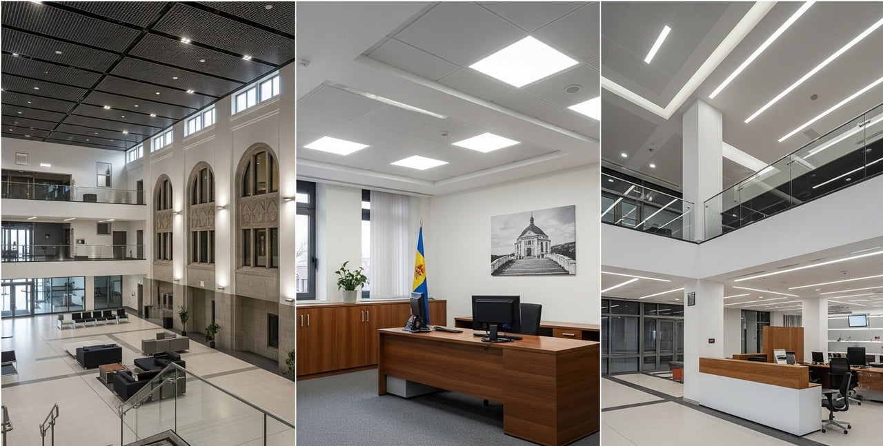 Rathaus mit LED-Beleuchtung am Abend
