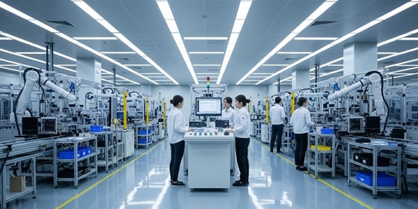 Produktionslinie mit LED-Hallenbeleuchtung