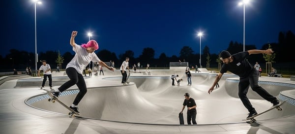 Beleuchtete Skateanlage mit LED-Strahlern