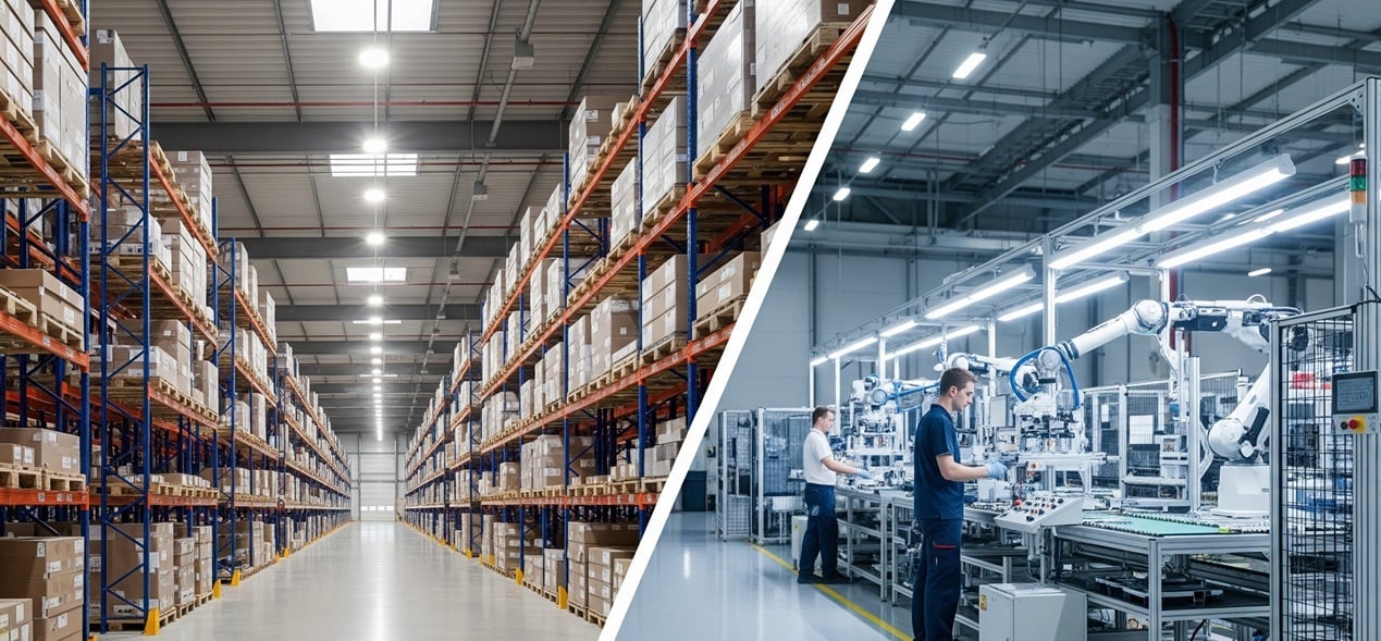 Lager- und Produktionshalle mit LED-Beleuchtung