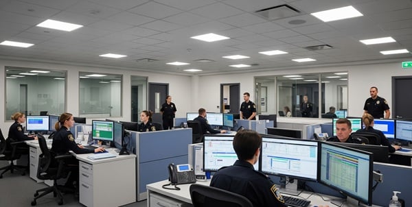Büro einer Polizeiwache mit LED-Beleuchtung