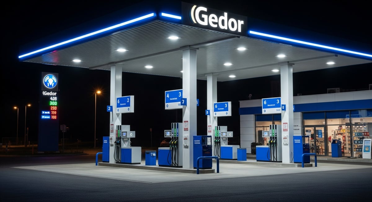 Tankstelle mit LED-Beleuchtung