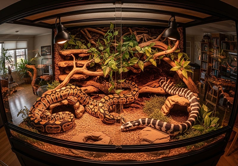 Terrarium mit Sonnenplatz, Wärme- und UVB-Beleuchtung
