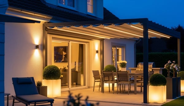 Terrasse mit LED-Beleuchtung am Abend