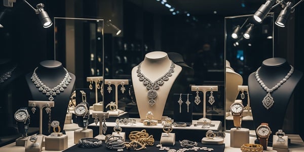 Schmuck im Schaufenster mit LED-Akzentlicht