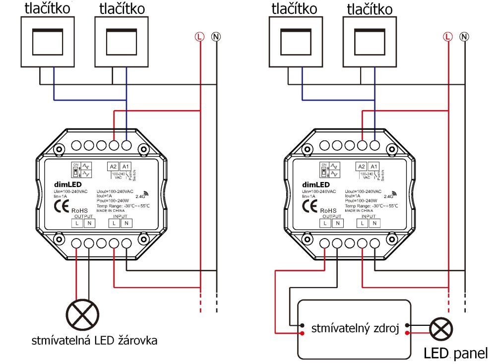 typické zapojení dimmled