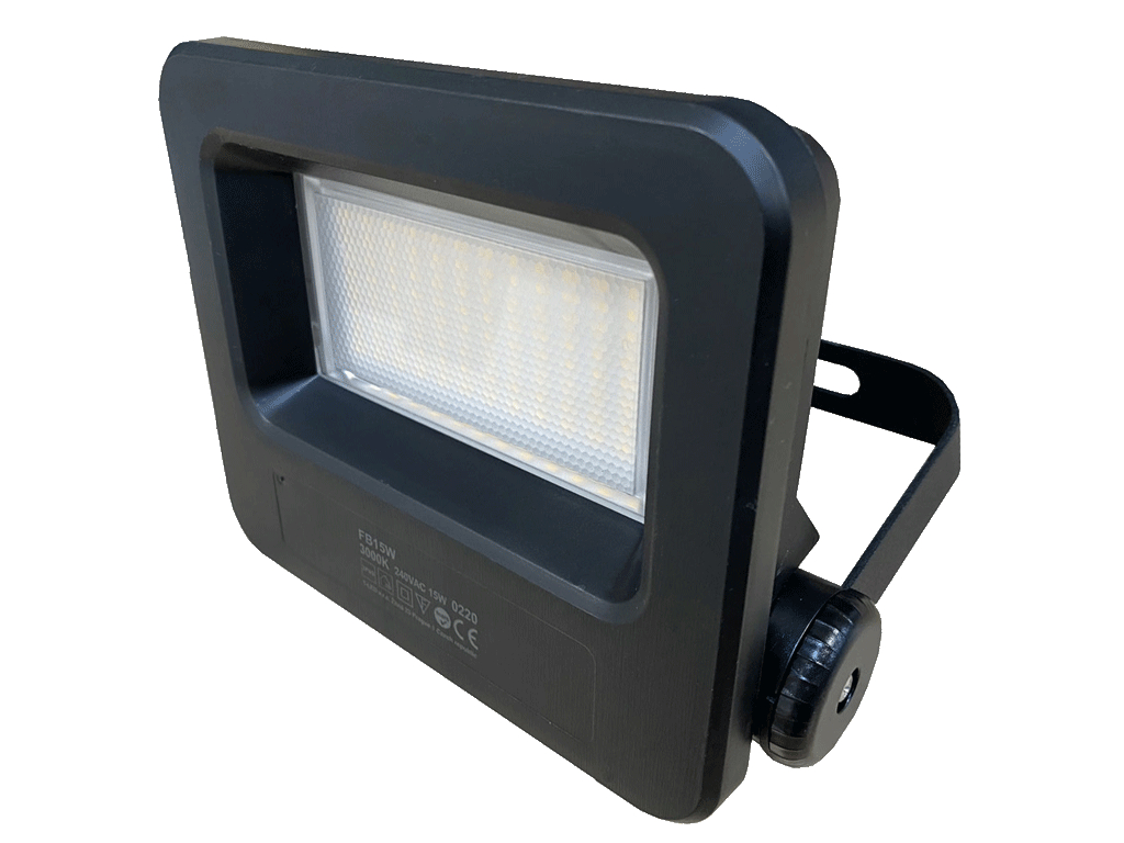 Černý LED reflektor FB 15W teplá bílá