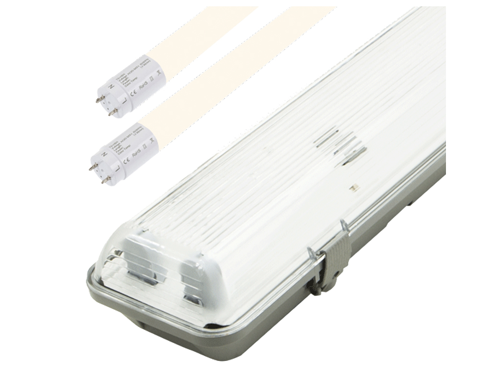 LED prachotěsné těleso + 2x 60cm LED trubice 8W teplá bílá