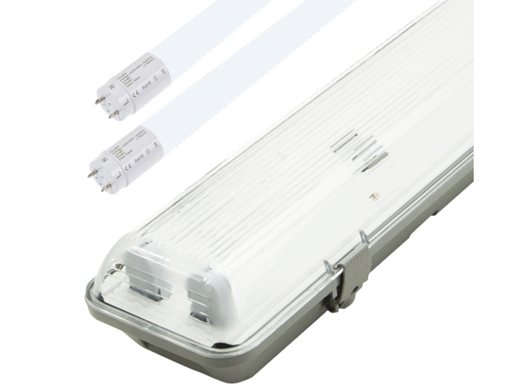 LED prachotěsné těleso + 2x 60cm LED trubice 8W studená bílá